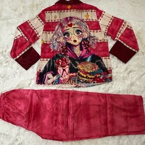 Cartoons printed women silks pajamas set